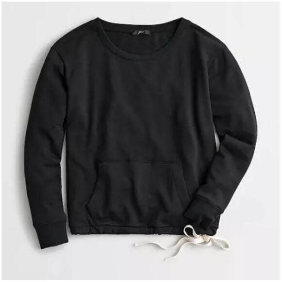 J. Crew Cloud Fleece Black Crewneck Ribbon Side Tie Sweatshirt Size Medium - Picture 1 of 7